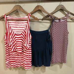 Old Navy Tank Top Bundle Womens S Red Blue Purple Chambray Coastal Vacation Boho